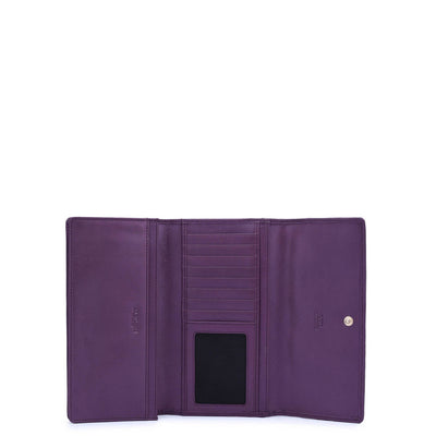 Quilting Plain Leather Ladies Wallet - Plum