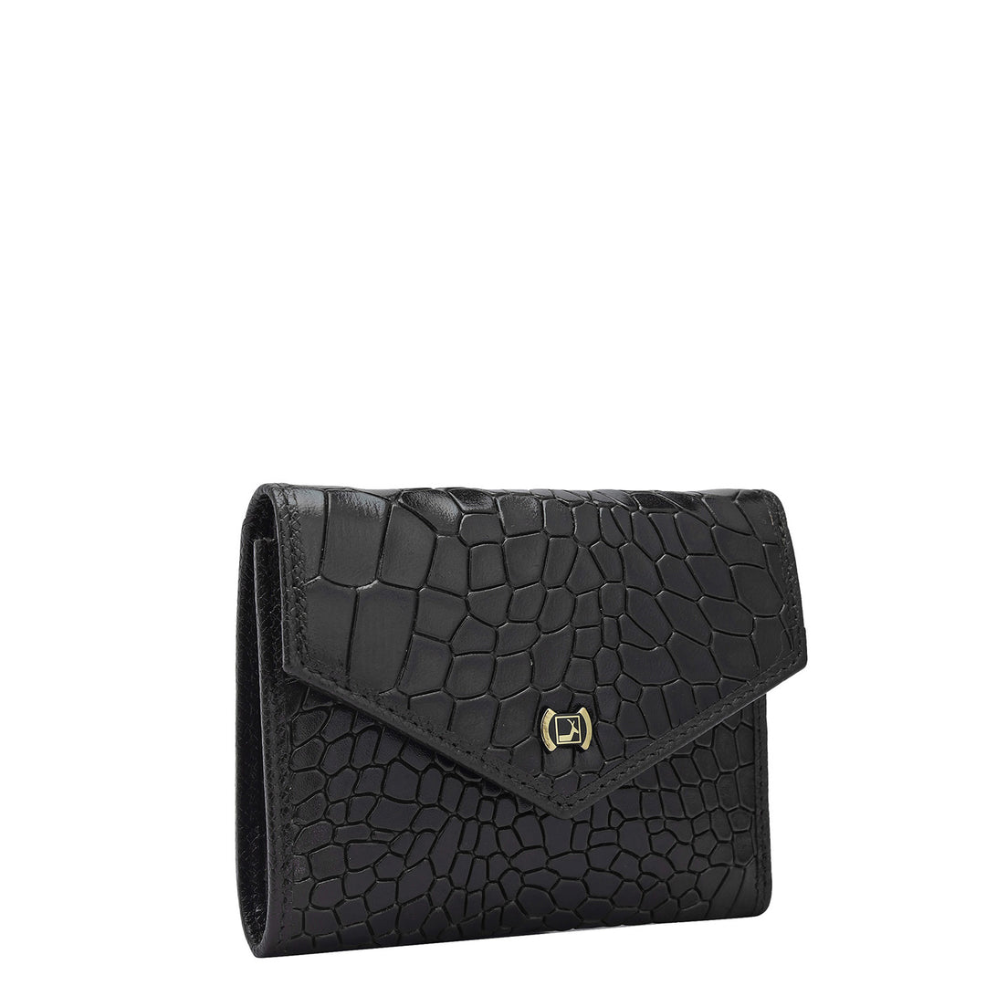 Croco Leather Ladies Wallet - Black
