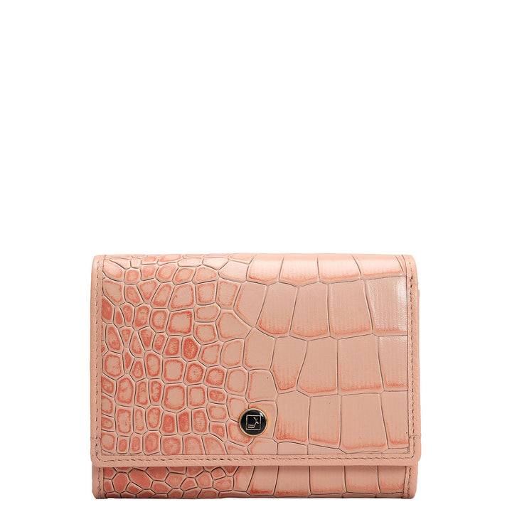 Croco Leather Ladies Wallet - Peach