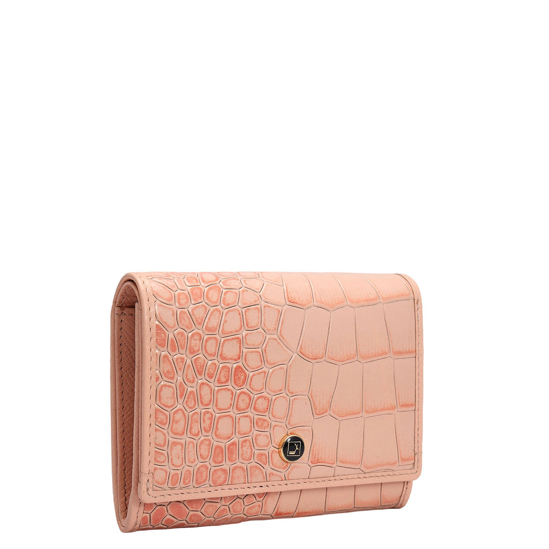Croco Leather Ladies Wallet - Peach