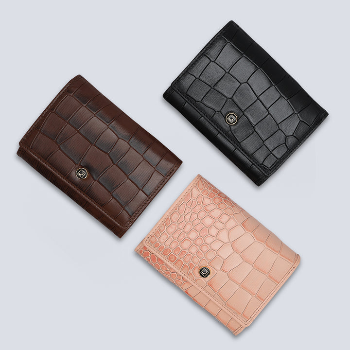 Croco Leather Ladies Wallet - Peach