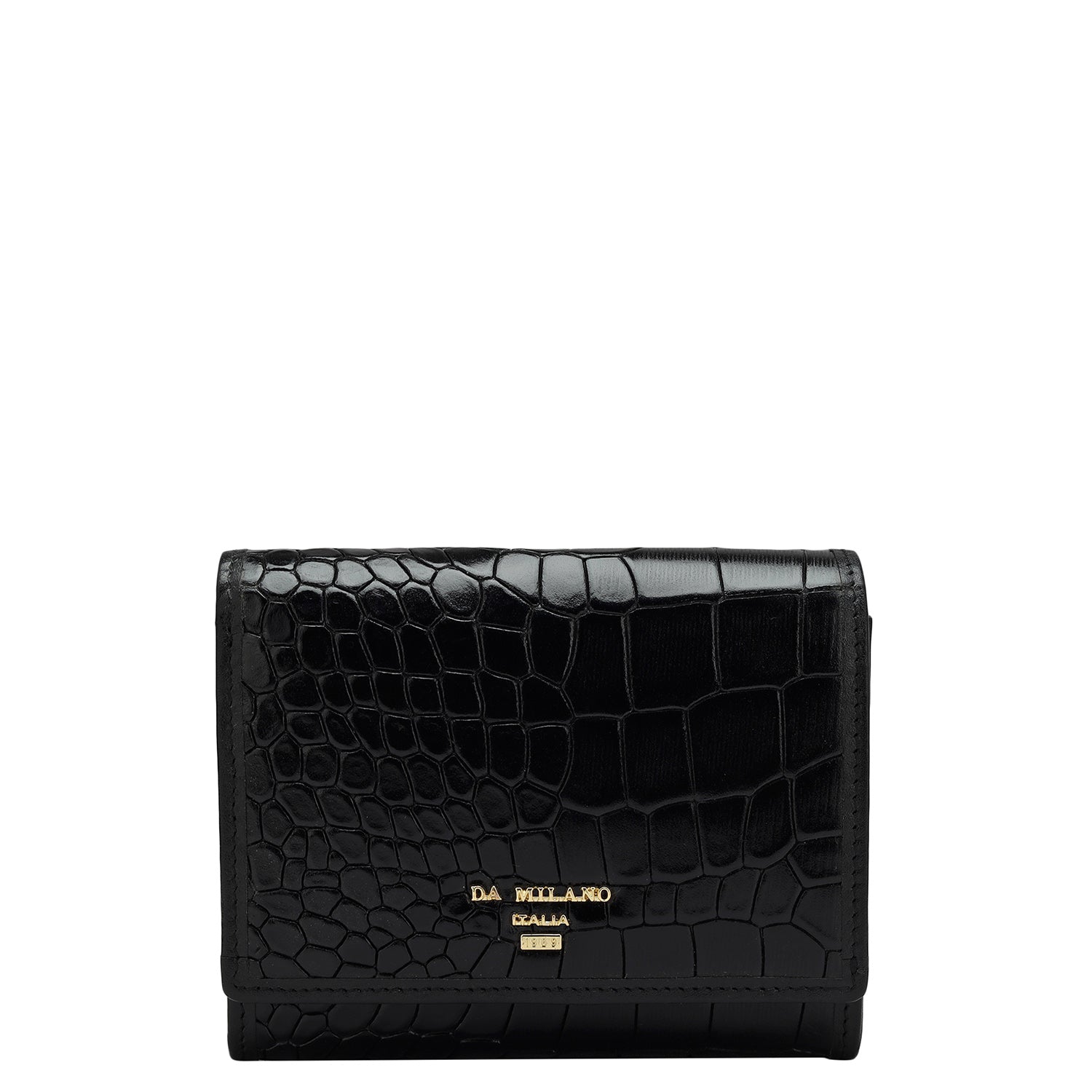 Croco Leather Ladies Wallet - Black – Da Milano