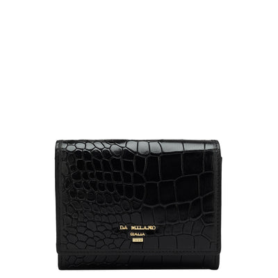 Croco Leather Ladies Wallet - Black