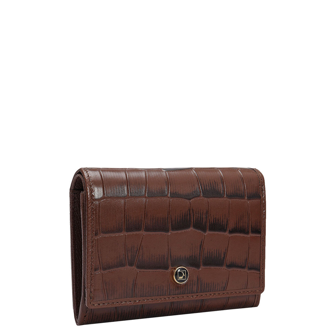 Croco Leather Ladies Wallet - Walnut