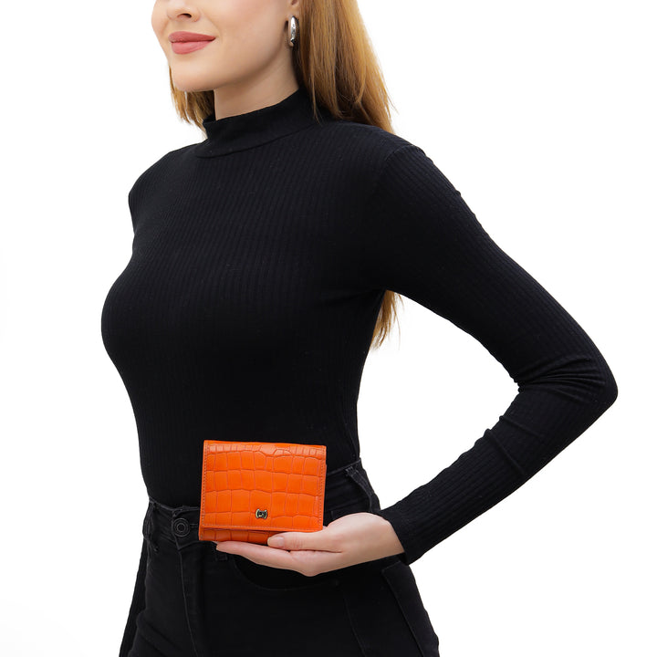 Croco Leather Ladies Wallet - Pumpkin