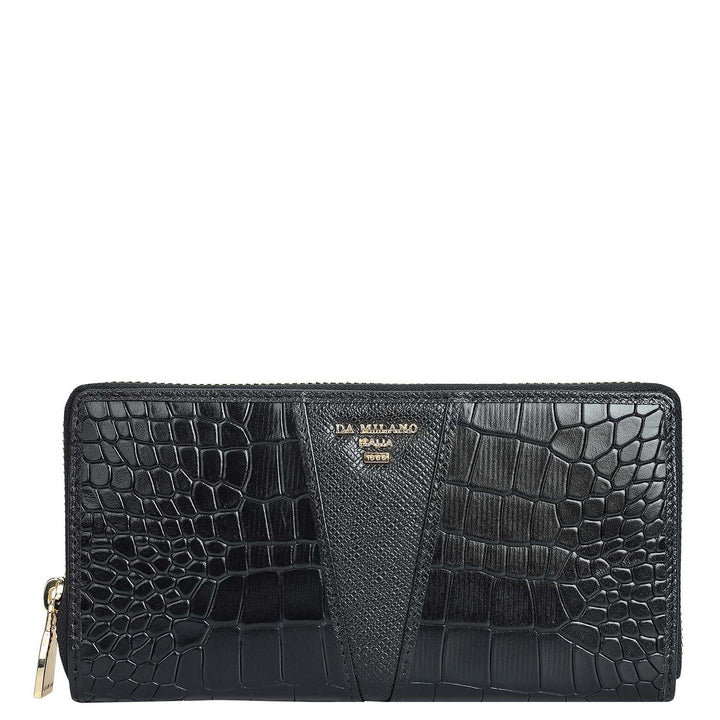 Croco Franzy Leather Ladies Wallet - Black