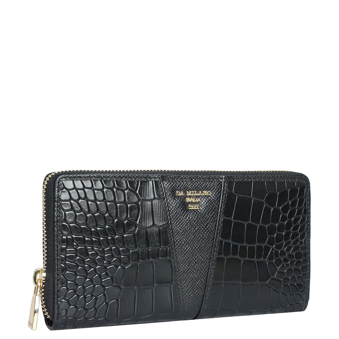 Croco Franzy Leather Ladies Wallet - Black