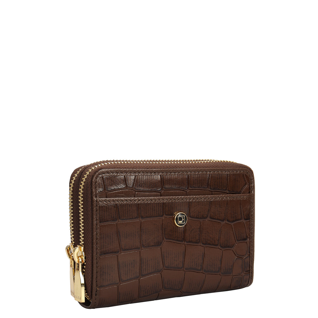 Croco Leather Ladies Wallet - Walnut