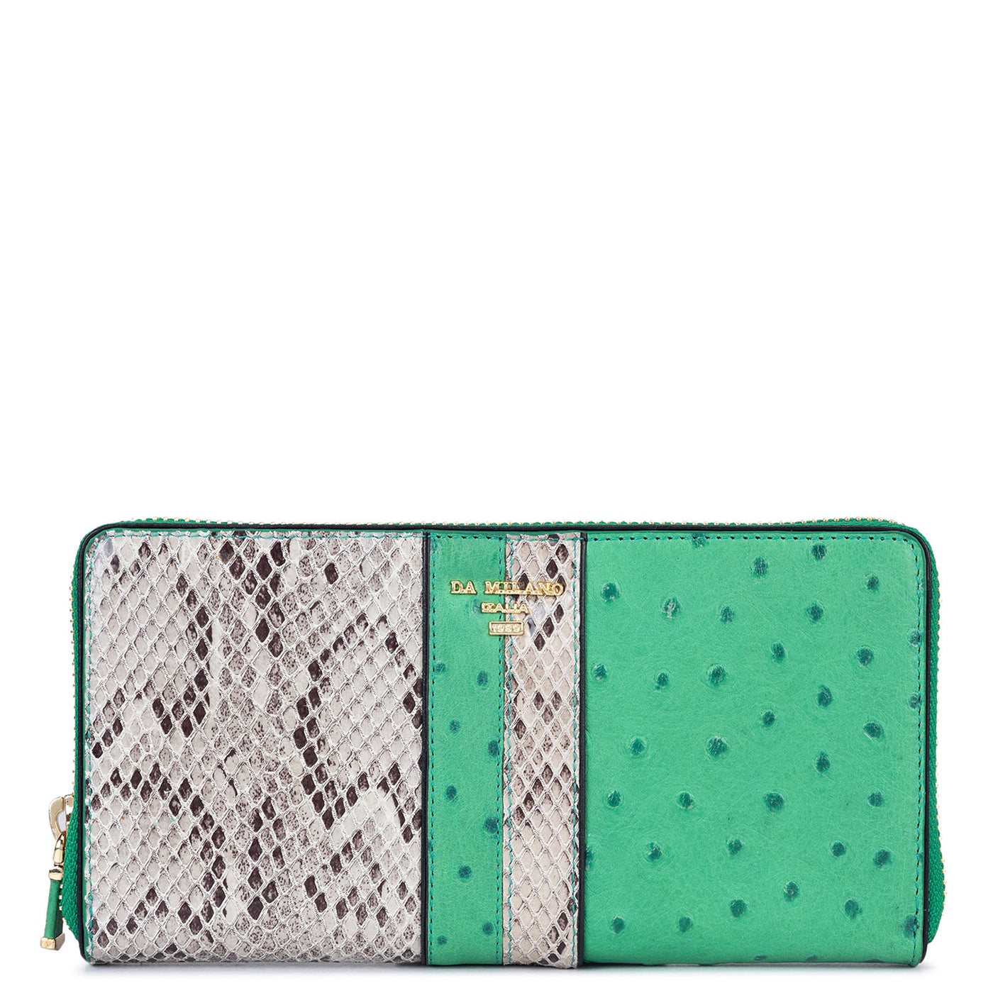 Ostrich Snake Leather Ladies Wallet - Green