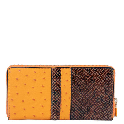 Ostrich Snake Leather Ladies Wallet - Orange