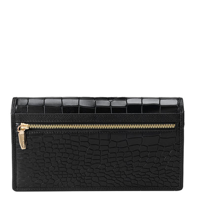 Croco Franzy Leather Ladies Wallet - Black