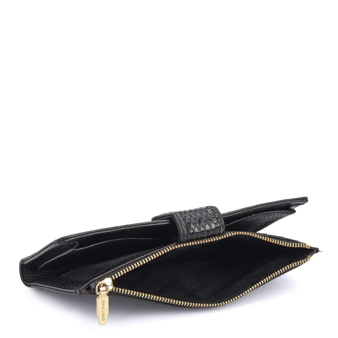Snake  Leather Ladies Wallet - Black