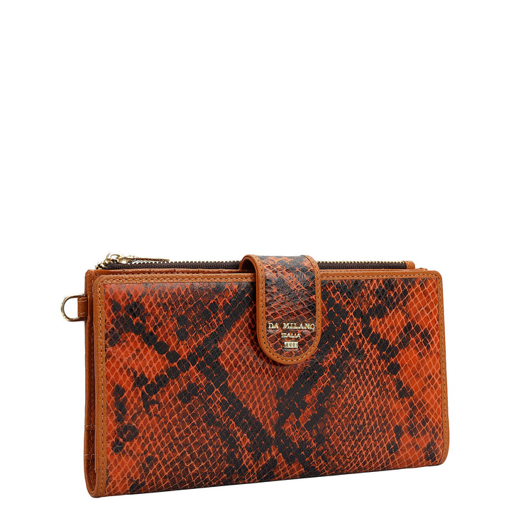 Snake  Leather Ladies Wallet - Orange