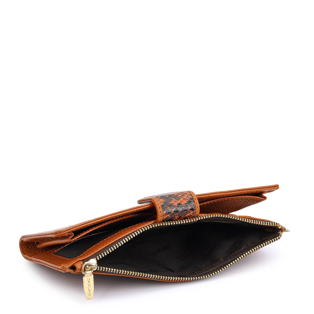 Snake  Leather Ladies Wallet - Orange