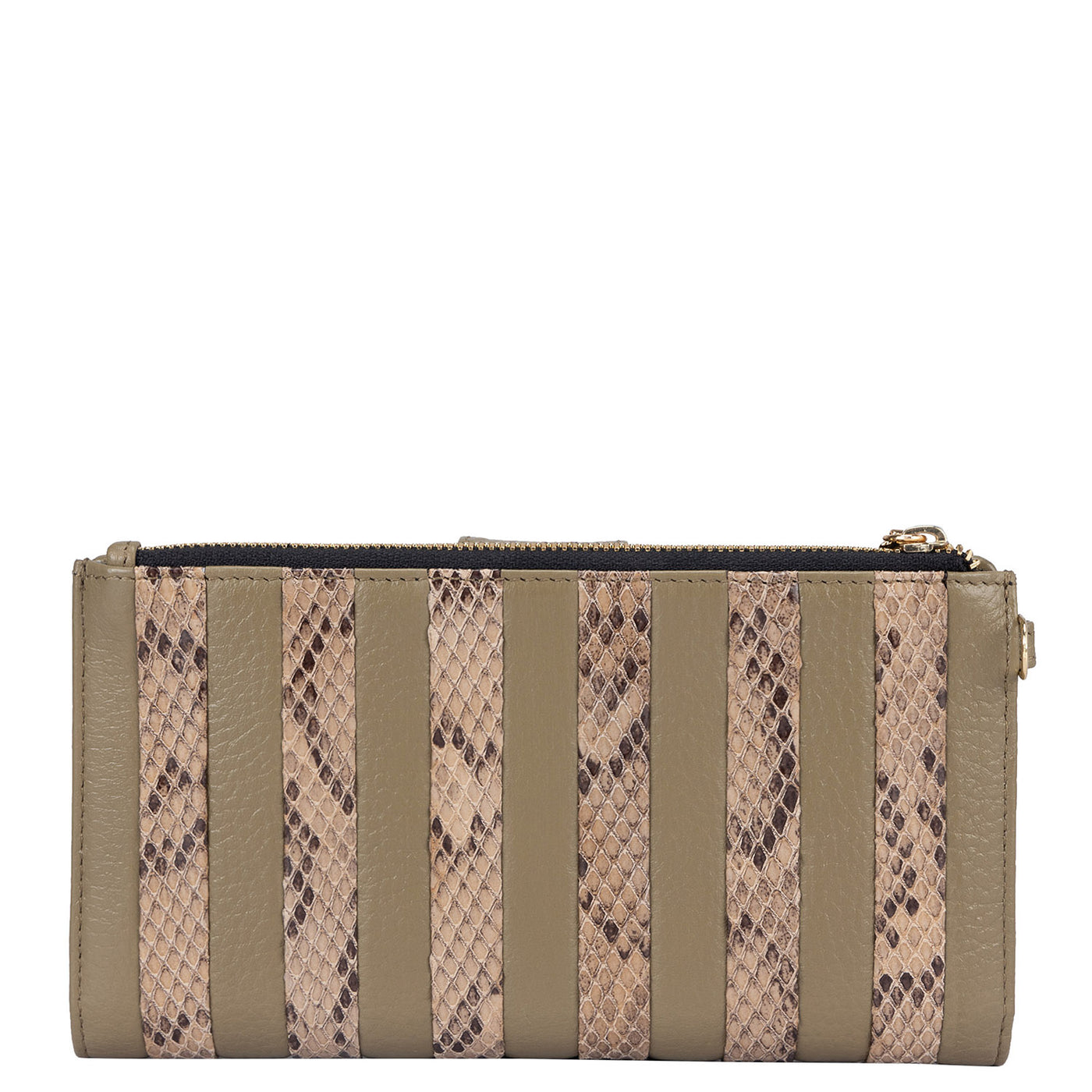 Wax Snake Leather Ladies Wallet - Olive