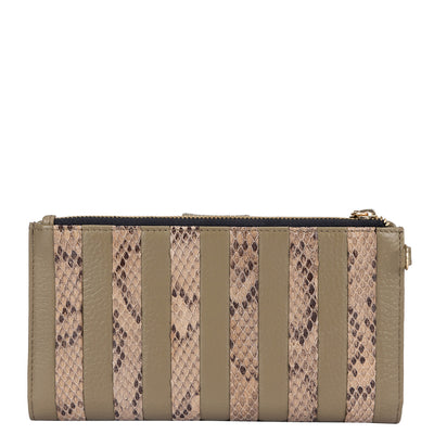 Wax Snake Leather Ladies Wallet - Olive
