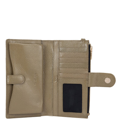 Wax Snake Leather Ladies Wallet - Olive