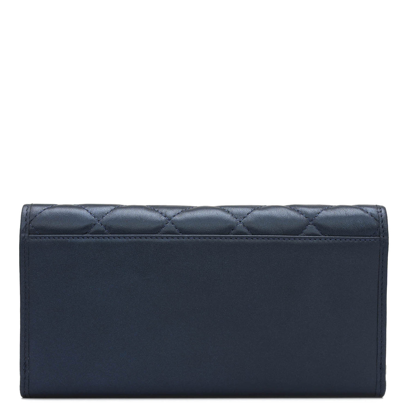 Quilting Plain Leather Ladies Wallet - Mid Night Blue