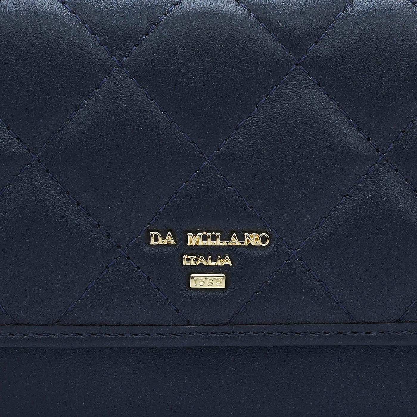 Quilting Plain Leather Ladies Wallet - Mid Night Blue
