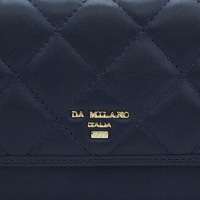 Quilting Plain Leather Ladies Wallet - Mid Night Blue