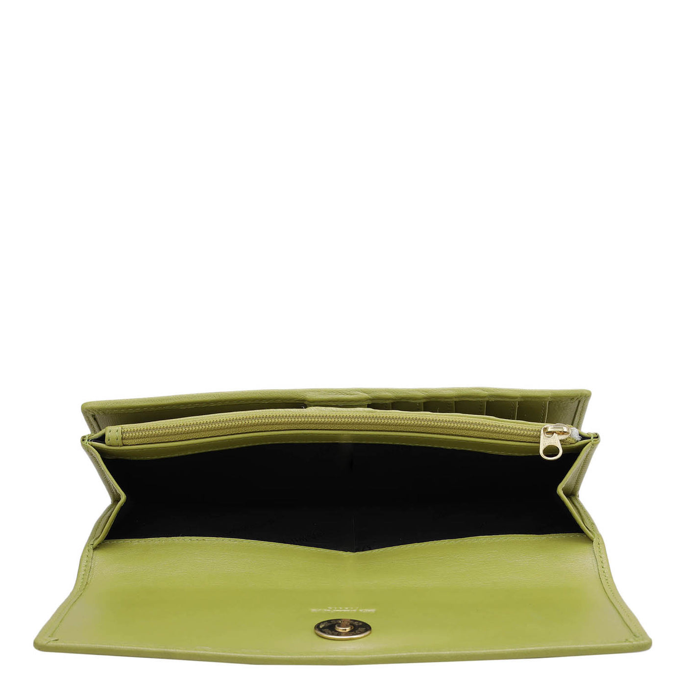 Quilting Plain Leather Ladies Wallet - Olive