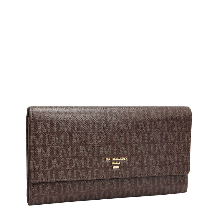 Monogram Leather Ladies Wallet - Chocolate