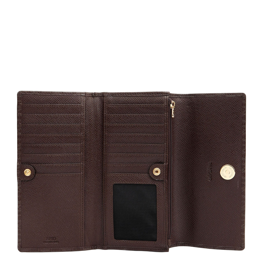 Monogram Leather Ladies Wallet - Chocolate
