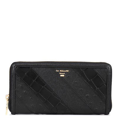 Croco Ostrich Leather Ladies Wallet - Black