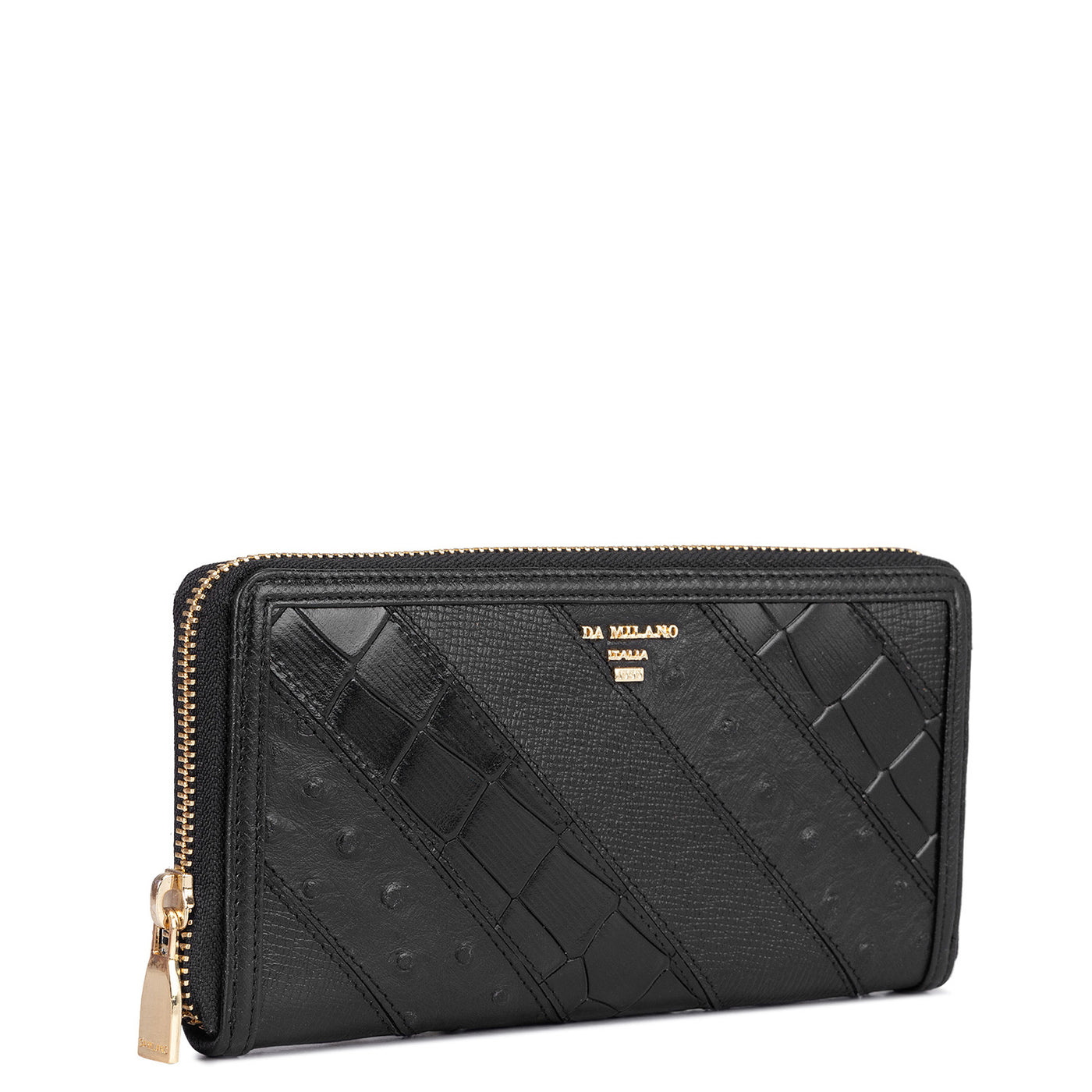 Croco Ostrich Leather Ladies Wallet - Black