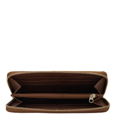 Plain Leather Ladies Wallet - Cognac & Beige