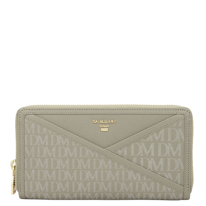 Monogram Franzy Leather Ladies Wallet - Stone Grey