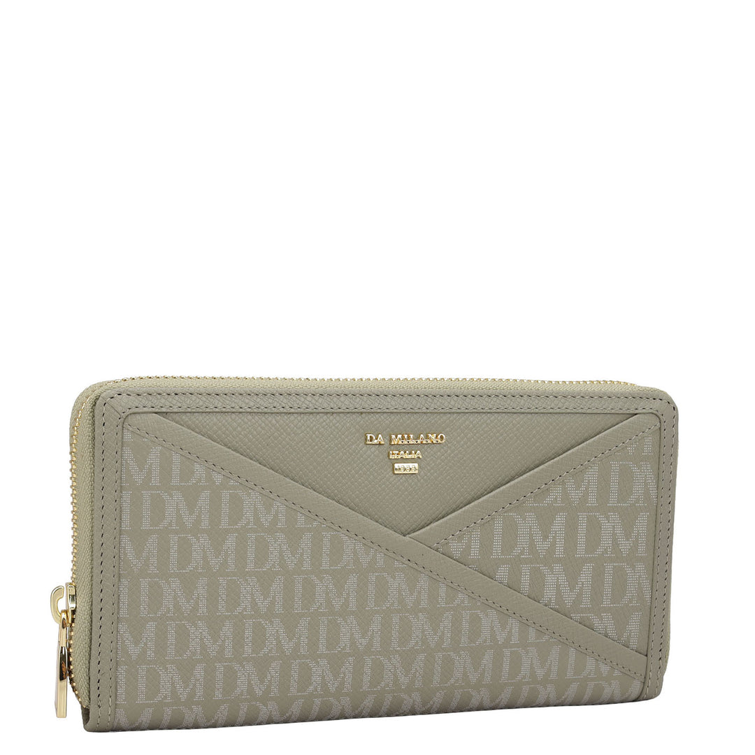 Monogram Franzy Leather Ladies Wallet - Stone Grey