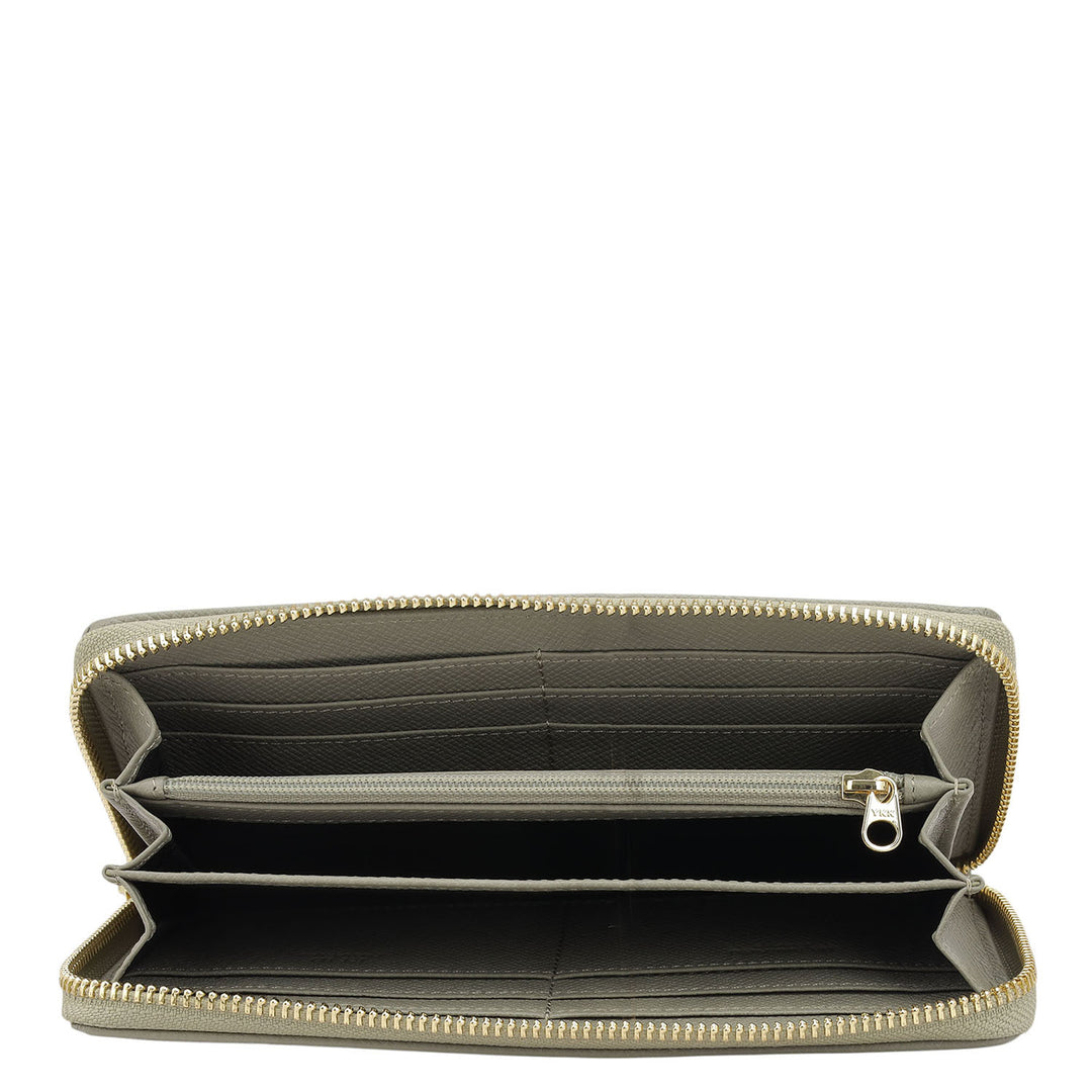 Monogram Franzy Leather Ladies Wallet - Stone Grey