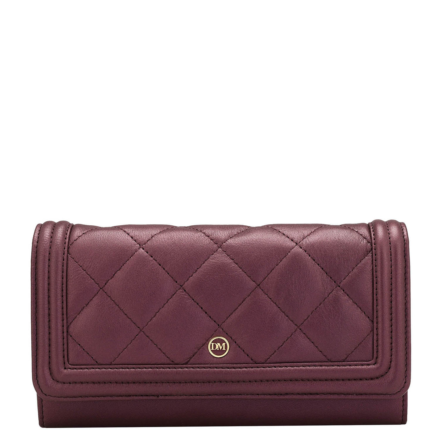 Quilting Plain Leather Ladies Wallet - Plum