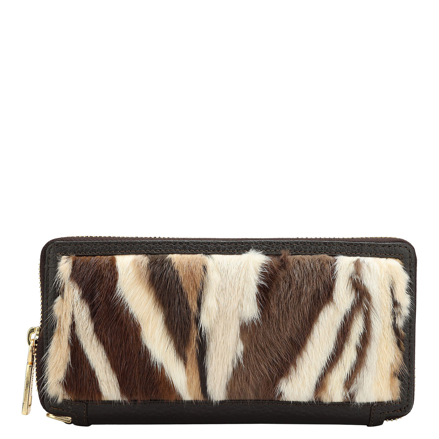 Fur Wax Leather Ladies Wallet - Off White & Brown