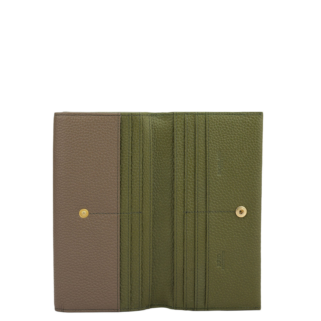 Wax Leather Ladies Wallet - Greyish Taupe & Fern