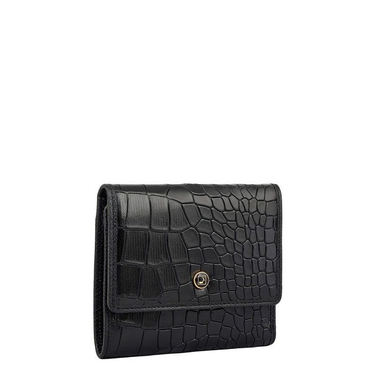 Croco Leather Ladies Wallet - Black