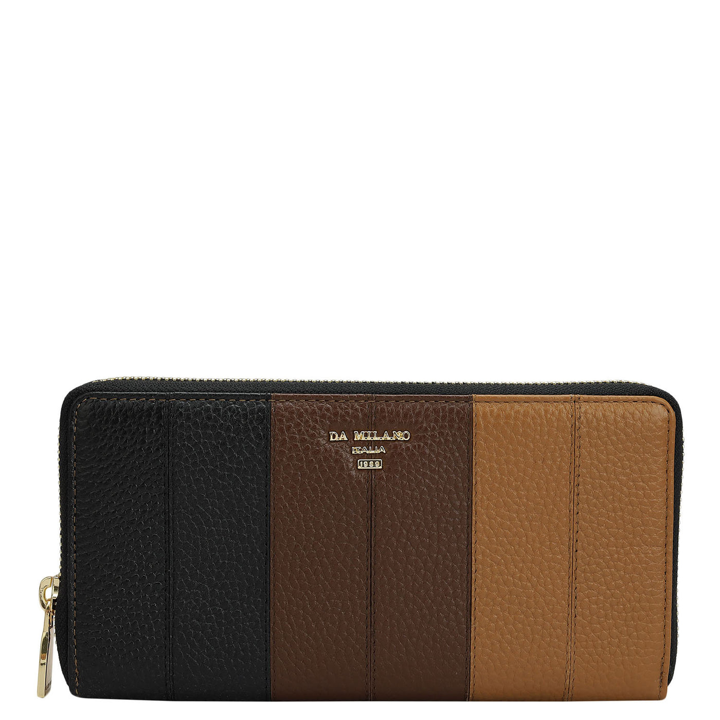 Wax Leather Women Wallet - Black & Caramel