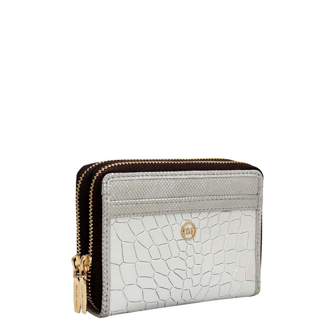 Croco Franzy Leather Ladies Wallet - Pearl