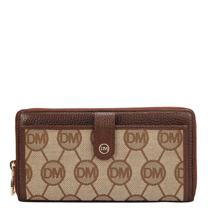 Canvas Wax Leather Ladies Wallet - Beige & Espresso