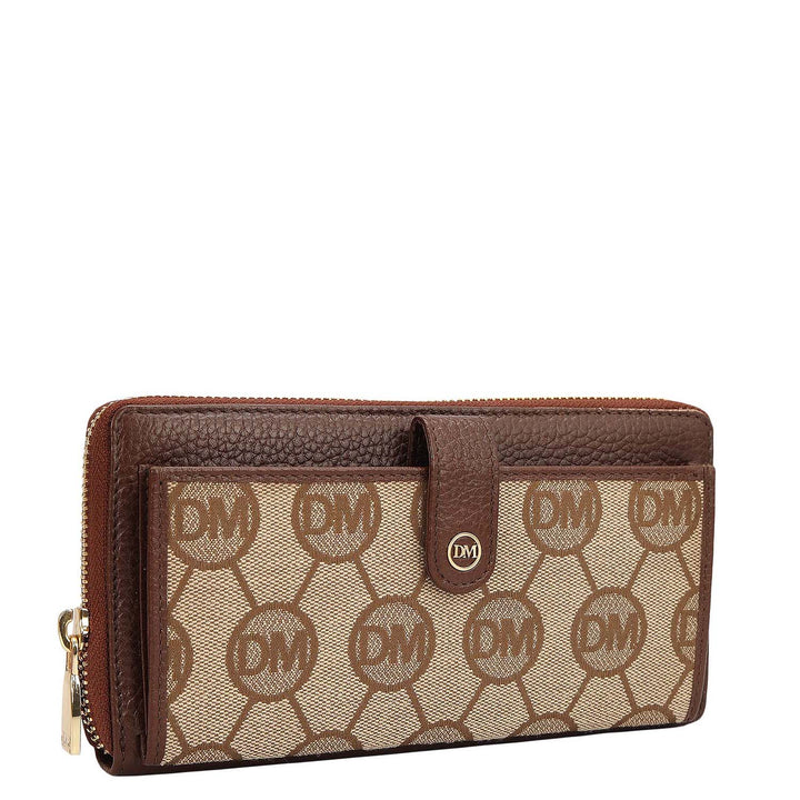 Canvas Wax Leather Ladies Wallet - Beige & Espresso