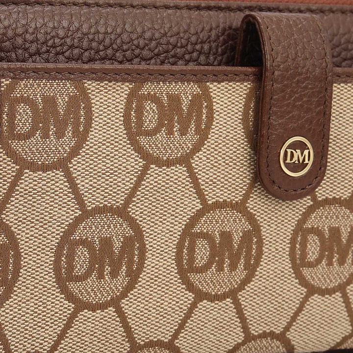 Canvas Wax Leather Ladies Wallet - Beige & Espresso