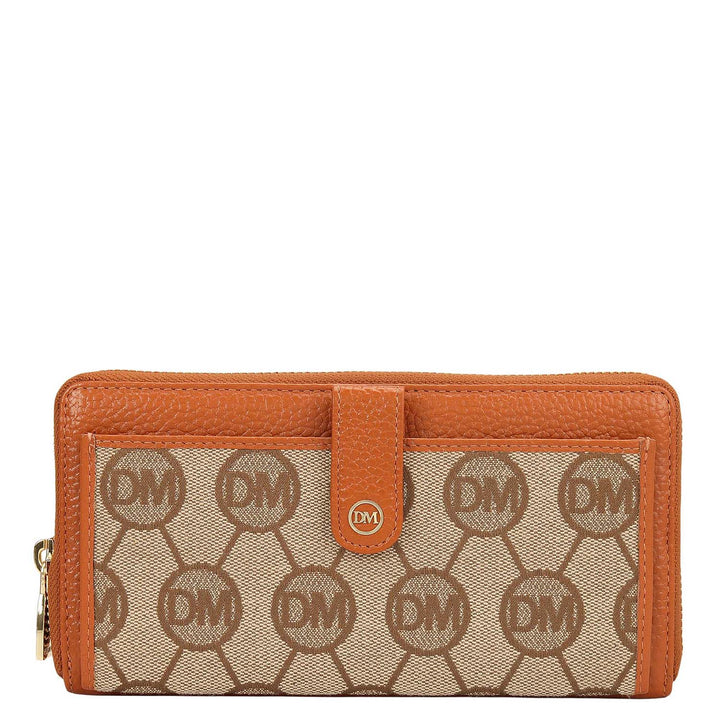 Canvas Wax Leather Ladies Wallet - Beige & Orange