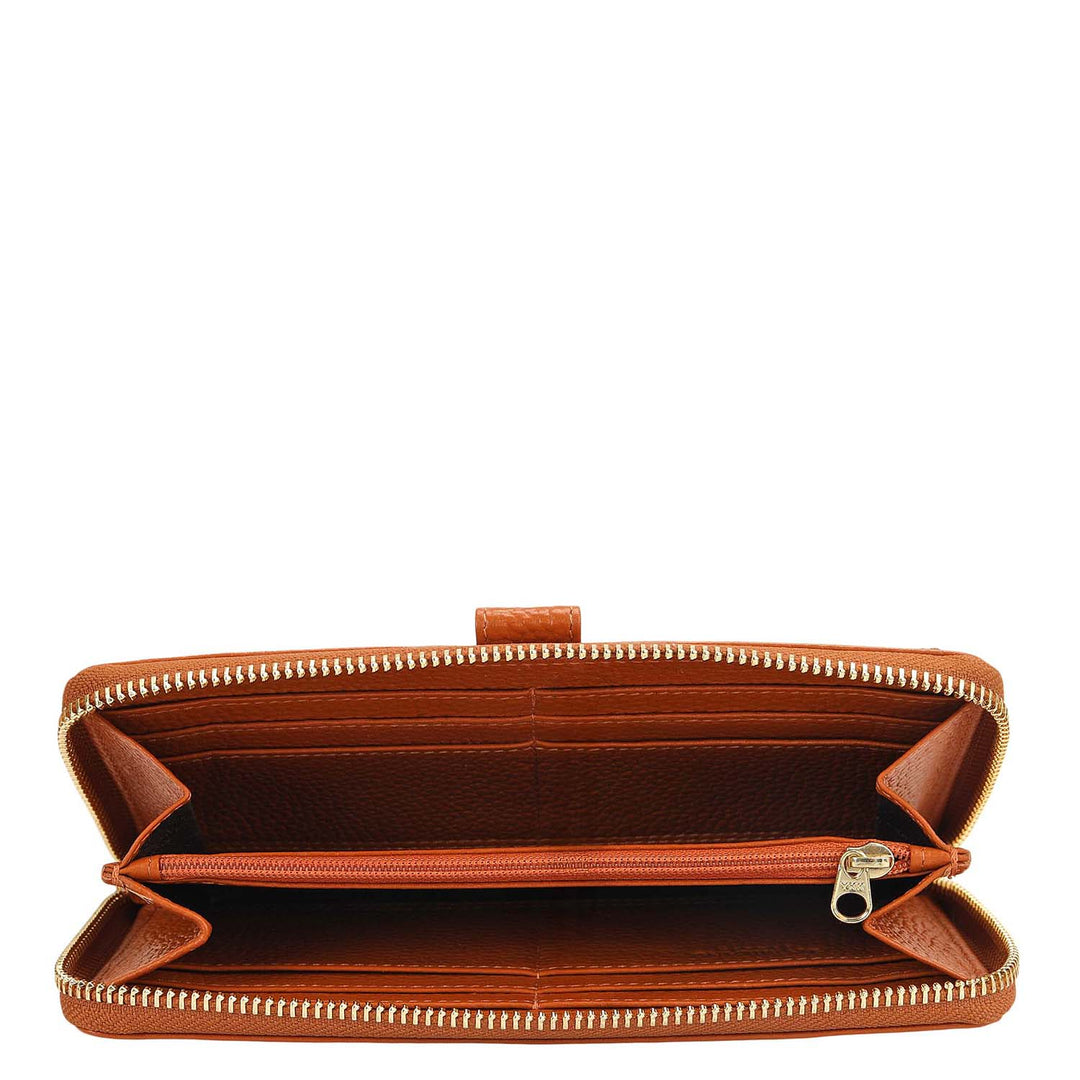 Canvas Wax Leather Ladies Wallet - Beige & Orange