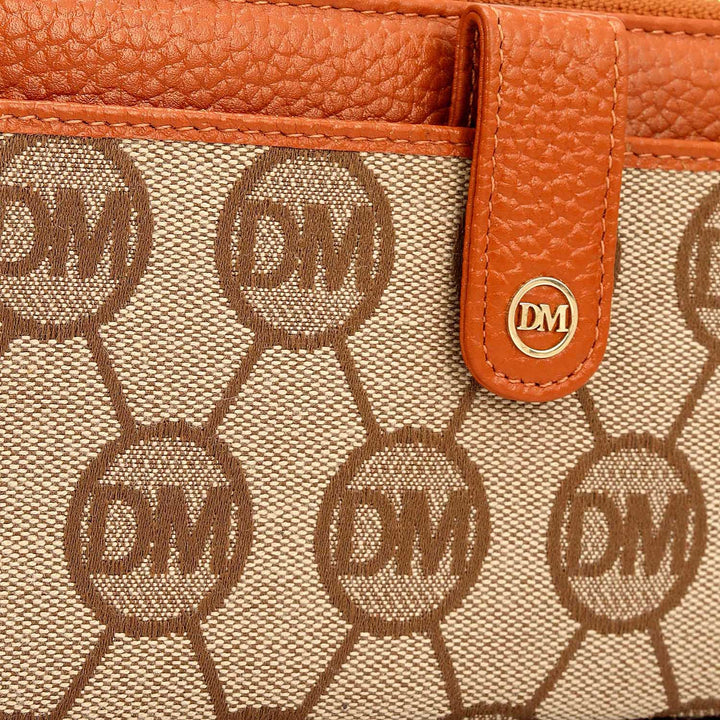 Canvas Wax Leather Ladies Wallet - Beige & Orange