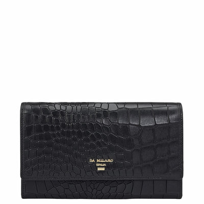 Croco Leather Ladies Wallet - Black