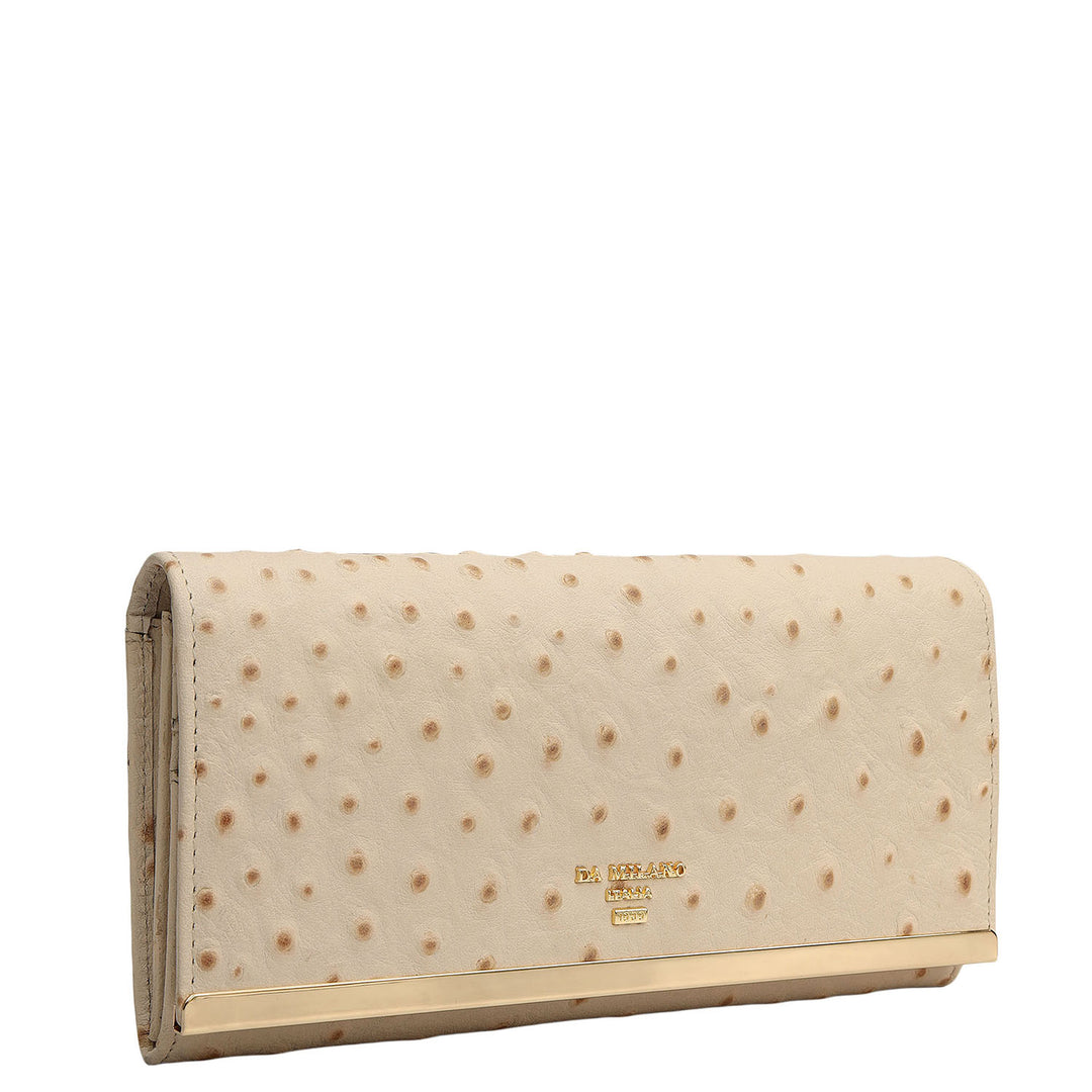 Ostrich Leather Ladies Wallet - Vanilla