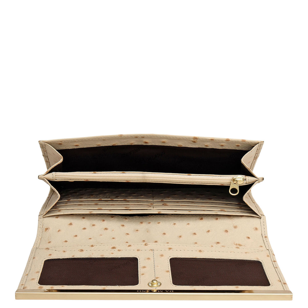 Ostrich Leather Ladies Wallet - Vanilla