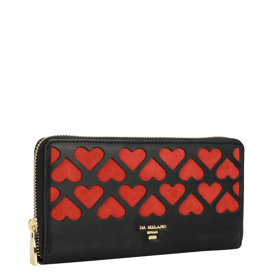 Plain Suede Leather Ladies Wallet - Black & Red