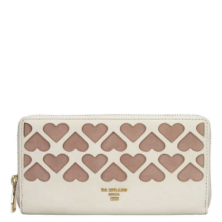 Plain Suede Leather Ladies Wallet - Pink & Off White